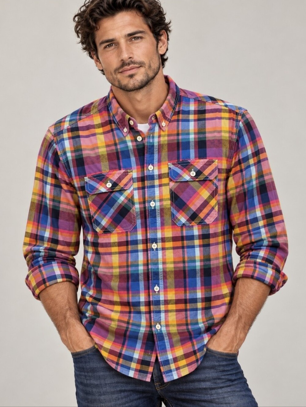 PRPS Goods & Co. Pink Plaid Button Down Shirt 100% Cotton Men's Size M